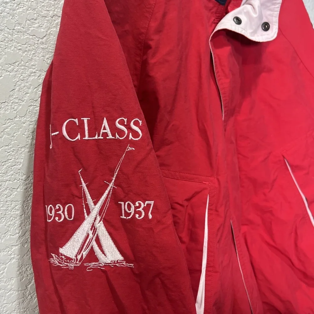 Nautica Sailing Jacket Men Large Red Challenge Vintage 90s Bomber Embroidered